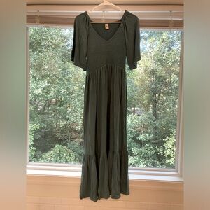 NWT Kate Quinn Bamboo Women’s XS Flutter Sleeve Smocked Midi Dress in Sea Pine